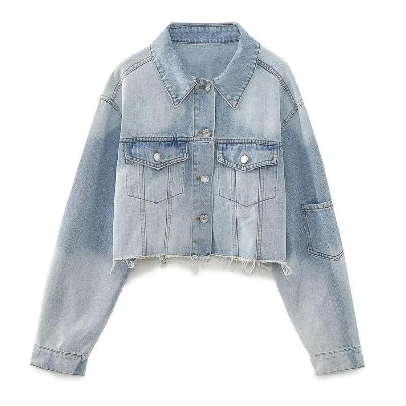 Casual non-stretch denim lapel pocket jacket Wholesale