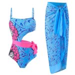 Sexy flower graphic print padded hollow out one-piece swimsuit & one size skirt Wholesale
